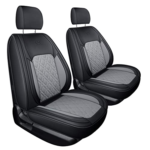 Image of LUCKYMAN CLUB F150 Front-Only Seat Covers J03-Q3 with Waterproof Faux Leather, Fit 2015-2025 Ford F150 and 2017-2025 F250 F350 F450 (Front only, Black-Gray)