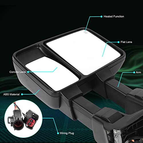 Scitoo Side Mirrors Towing Mirrors Fit For Ford Super Duty Exterior Mirrors Fit 1999-2002 For F250 For F350 For F450 For F550 Super Duty Power Adjusted Heated Manual Telescoping Features No Signal #TOP3