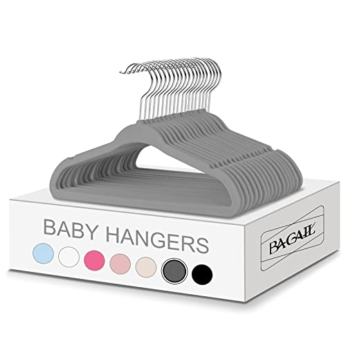 Image of BAGAIL Kids Velvet Hangers 11 Inches Children's Clothes Hangers Non-Slip Baby Hangers for Infant/Toddler (Grey,50pack)