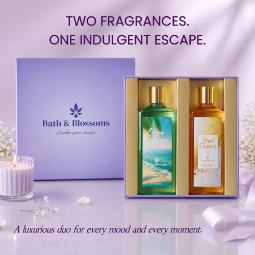 Image of Bath & Blossoms Ocean Breeze & Regal Elegance | Duo Shower Gel Collection | Fresh Aquatic meets Sweet Amber | 2 x 260 ml | Aloe Vera & Vitamin E | Vegan & Paraben Free | Premium Body Care | Luxury Gifting