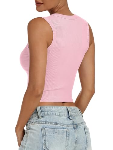 Image of ANRABESS Womens Crop Tank Tops High Neck Sleeveless Ribbed Knit Slim Fit Shirts 2026 Summer Casual Basic Workout Clothes