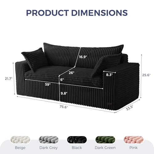 Image of MAXYOYO 76 inch Bean Bag Sofa Couch, Loveseat Boneless Couch for Adults, Upholstered Small Mini Sofa Couch for Living Room Office Apartment, No Assembly, Black