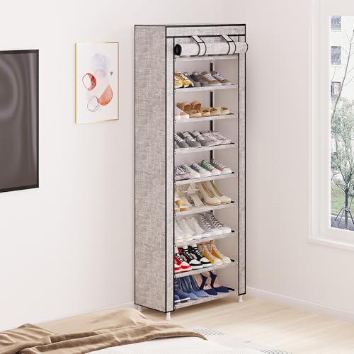 Calmootey 9 Tier Shoe Rack Organizer,Portable Shoe Shelf With Nonwoven Fabric Cover For Closet Hallway,Bedroom,Entryway thumb #6