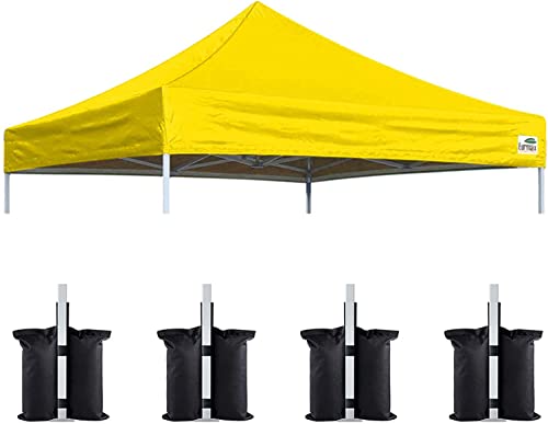 Image of Eurmax USA 10x10 Pop Up Canopy Replacement Top,Universal Instant Canopy Cover ONLY,Heavy Duty UPF 50+ UV Protection,Water & Wind Resistant Tarp,30+ Colors Available,Bonus 4 Sand Bags (Yellow)