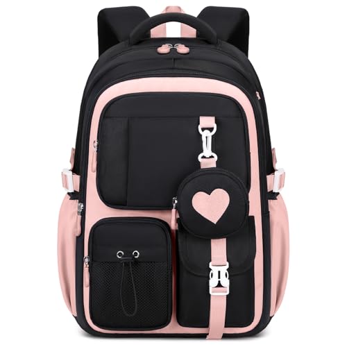 Amythe Schulrucksack für Mädchen 1. - 5. Klasse mit Münzbeutel | Leichter Schulranzen Mädchen mit Reflektoren, 7 Fächer, lässiger Rucksack für Kinder Teenager für Schule Reisen, Schulstart