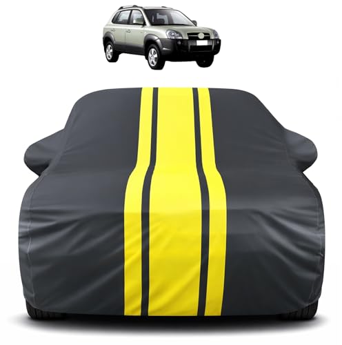 Image of Auto Hub Car Cover Compatible with Hyundai Tucson with Mirror Pocket, Soft Cotton Lining, Tucson Car Cover Waterproof - Yellow-Black