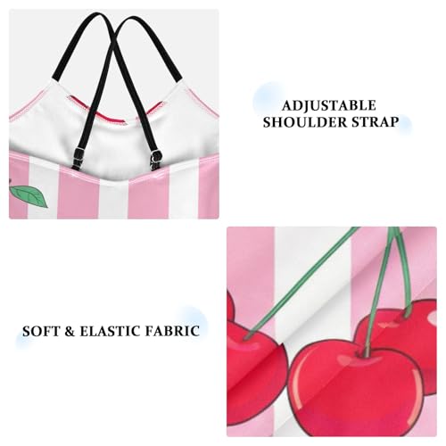 CHIFIGNO Cherry Pink Stripes Toddler Girls Bathing Suit Quick Dry Crossback One Piece Swimsuit Girls 3T3