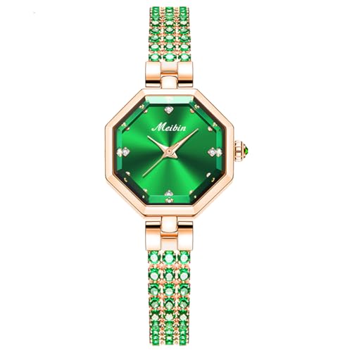 deselon Crystal Watches for Women Fashion Luxury Diamond Bracelet Bangle Ladies Female Small Waterproof Quartz Square Green Wrist Watch by deselon - Used condition - US$53.02