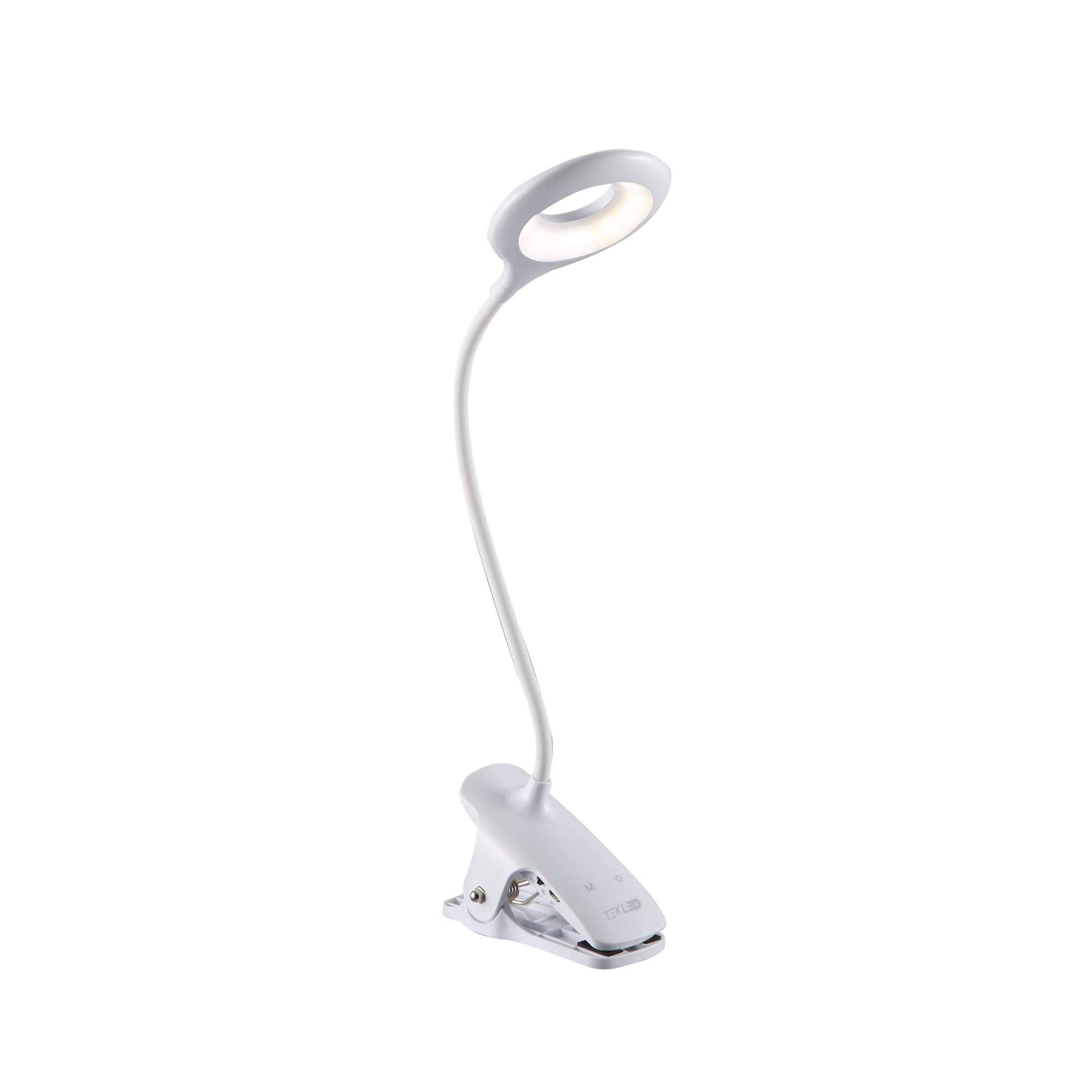 TEKLED® LED Desk Lamp with Clip | 3-Level Dimmable Flexible Gooseneck | Capacitive Touch Switch + Rechargeable Lithium Battery | Eye Protection Bedside Reading Office Work Students | 3W 28 LED 280LM