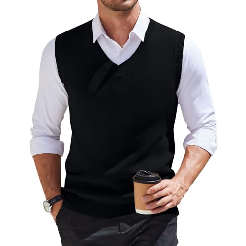 Mens Vest 2025 Lightweight V Neck Pullover Solid Sleeveless Knitted Vest Sweater Business Work Relaxed Fit Tops4