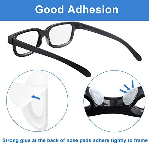 24 Pairs Adhesive Eye Glasses Nose Pads, D Shape Stick on Anti-Slip Soft Silicone, Adhesive Nose Pads Glasses Nose Pad for Glasses, Eyeglasses and Sunglasses, 15 x 6 x 1.5 mm (Transparent)
