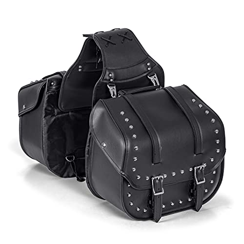 Diamond Plate 2 Piece Motorcycle Saddlebag Set, Heavy Duty Waterproof PVC with Studs, Keep Your Belongings Safe and Dry with Style, Black