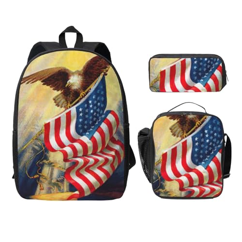 Sac à dos léger avec motif drapeau américain lot de 3 pièces ergonomiques pour lycéen