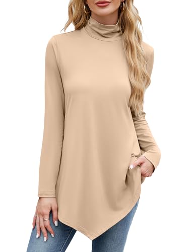 Image of JUSTFASHIONNOW Turtle Neck Shirts for Women Long Sleeve Fall Tunic Tops