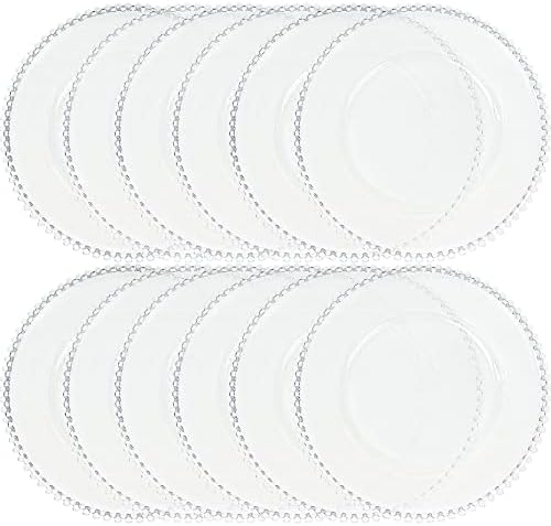 Maiangel Acrylic Clear Beaded Charger Plates 13" In Bulk Wedding Set of 12, Round Plastic Charger Plates,Decorative Dinner Plates For Table Setting Events