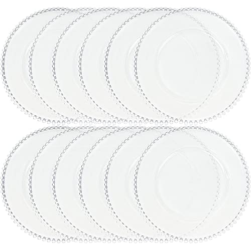 Maiangel Acrylic Clear Beaded Charger Plates 13" In Bulk Wedding Set Of 12, Round Plastic Charger Plates,Decorative Dinner Plates For Table Setting Events #TOP13