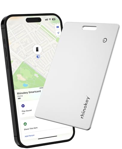 Image of Rhinokey Wallet Tracker Card Works with Apple Find My (iOS Only) Slim 0.07in Rechargeable IP68 Waterproof Tracker Item Finder Card with Keychain Hole. (1 Pack - iOS - White)