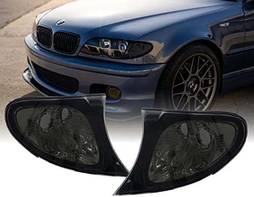 DEPO 02-05 E46 4D Cornering Lights - OE Euro Smoke Corner Turn Signal Lamps Set (Left + Right) Compatible with 2002-2005 BMW E46 3 Series 4 Doors Sedan and 5 Doors Wagon (Smoked Lens)