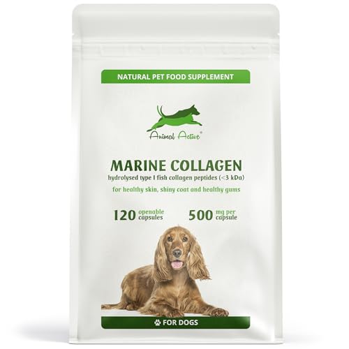 Animal Active Marine Collagen for Dogs, Supports Dry and Itchy Skin, Shiny Coat & Healthy Gums, Premium Micronised Collagen Peptides, Skin Health Dog Supplement, 120 x 500mg Open & Sprinkle Capsules