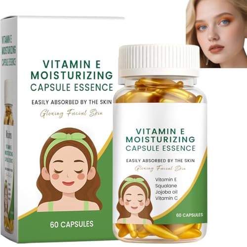 Essence in capsule Vitamina E idratante e antietà - 60 perle siero all'olio di squalano e jojoba - Trattamento viso illuminante per pelli secche/sensibili (1 pezzi)