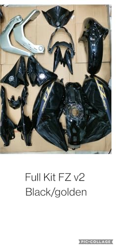 Image of Motorcycle Full Body Kit for FZ V2 Black Gold Finish | Complete Fairing Panel Set | Heavy Duty ABS Plastic Panels | OEM Fit Replacement Kit | Durable Exterior Parts | Stylish Bike Modification Upgrade