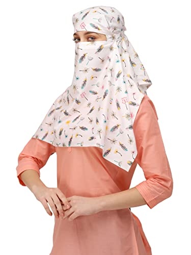 Cotton Scarf Cum Mask Universal Size/Usable for vehicle Driver for sunlight UV protection White Printed Design…