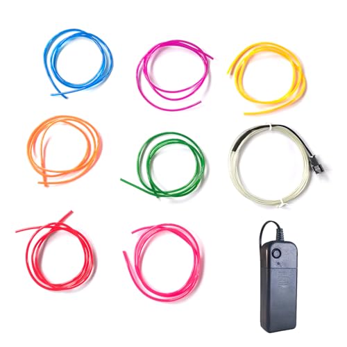 Image of MaxLax EL Wire DIY Mutilcolor, 9.8ft /3m Portable Battery Pack Neon Lights Strip 360 Cuttable Glowing Rope Lights for Parties, Halloween