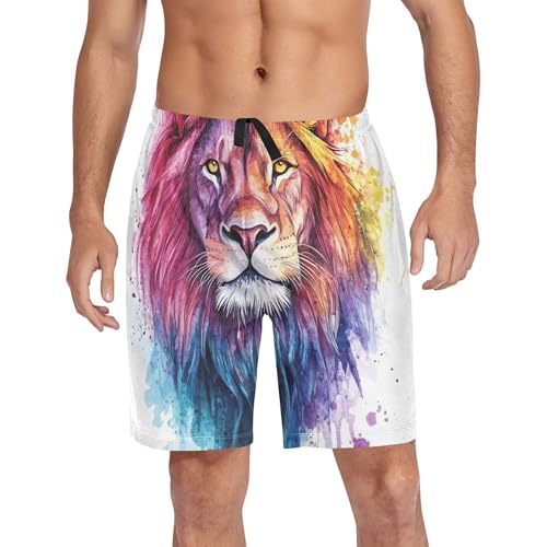 Watercolor Lion Animal Print Pajama Men's Shorts Sport Gym Lounge Shorts Pj Sleepwear Casual Pants S4