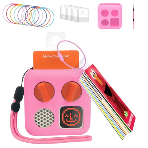 YouKnow 100 Pcs Self-Adhesive Card Holder for Yoto Cards with 10 Pcs Removable Card Rings + Silicone Case for YOTO Mini Player (Pink)