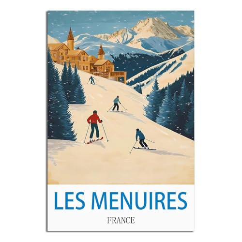 Poster Les Menuires France déco chalet grand format 50x75 cm ambiance salon retro