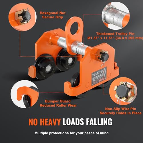 VEVOR Laufkatze 3Tonnen Tragfähigkeit Hallenkran 63,5-203,2mm Einstellbare Breite Kran 300x295x308mm Rollfahrwerk Doppelrad-Design Handfahrwerk für I- und H-Trägern Hallenkran Ladekran