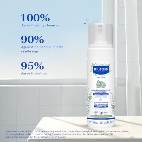 Image of Mustela Cradle Cap Foam Shampoo for Newborn - Baby Shampoo with Natural Avocado - Tear-Free & Fragrance-Free - 150ml