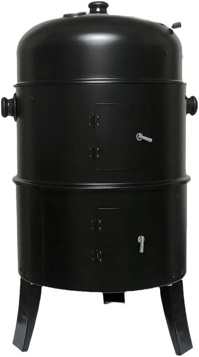 バーベキューグリル bbq 薪ストーブ 焚き火台 バーベキュくんせい器 温度計 蓋 付き 炭受け皿付き 組立式 焼き 蒸し 万能燻製