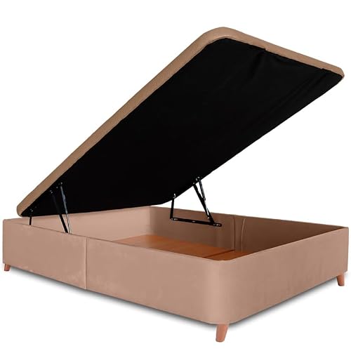 Ventadecolchones - Canapé Abatible Serena con Patas | Tapizado en Terciopelo Beige con Tapa en Tejido 3D Transpirable | 150 x 190 cm