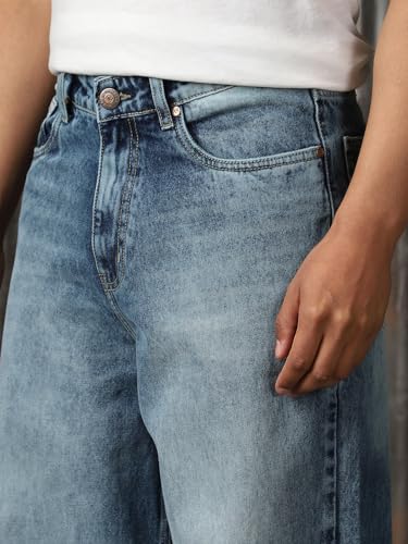 Image of High Star Men Cotton Washed Loose Fit Casual Mid-Rise Jeans