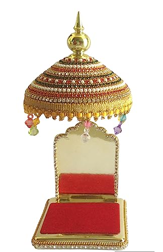 Image of Acrylic Diamond Studded Umbrella (20X10X10 Cm) Chhatra for God Idol, Car Dashboard Home Decor Temple Showpiece Chatri Aasan for Murti Ideal Gift Item (Golden, 7.8 inch) L - 22