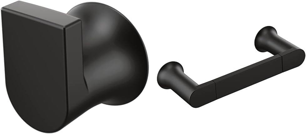 Moen Genta Matte Black Modern Single Robe or Towel Hanger (BH3803BL) and 6.8-Inch Length Hand-Towel Bar (BH3886BL)