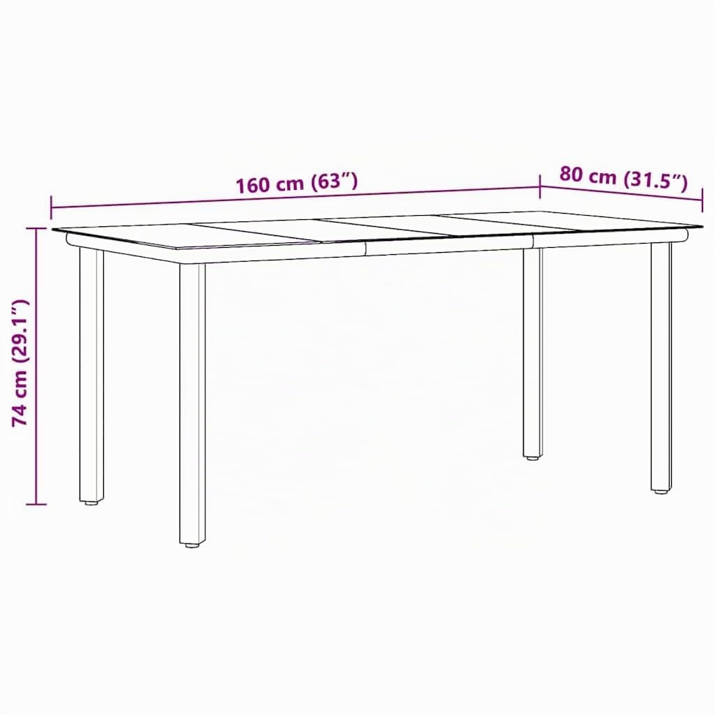 vidaXL Mesa Comedor Jardín Mueble Patas Rectangular Exterior Aire Libre Patio Terraza Cocina Comedor Hogar Acero y Vidrio Templado Negro