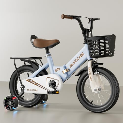 AOUMK子ども自転車 12 14 16 18インチ 折りたたみ 点滅補助輪 子供用 可愛い 女の子 2 〜 7歳 低学年 男の子 高さ調節可能 カゴ付 キックスタンド 男の子と女の子の初心者向けバスケット付き、調節可能な滑り止めハンドル付き 組み立て簡単