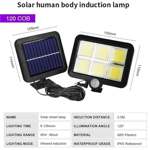 Foco solar split de 120 COB con sensor de movimiento y 3 modos de iluminacion para jardin 2