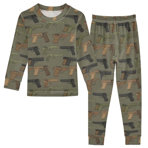 Pajama Sets Long Sleeve Repeating Gun Pattern on Fabric Soft Comfy Sleepwear 2 Piece PJS 3-8T