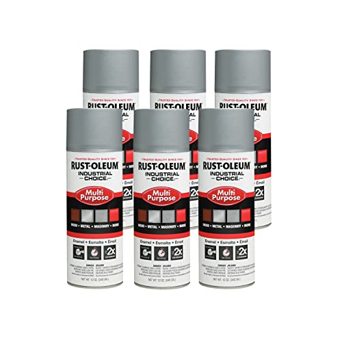 Rust-Oleum 1614830-6PK Industrial Choice 1600 System Multi-Purpose Spray Paint, 12 oz, Dull Aluminum, 6 Pack