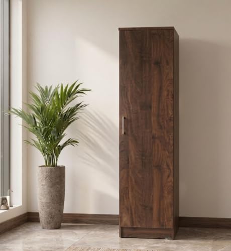 Image of Spyder Craft Engineering Woo Wardrobe for Clothes, Single Door Stylish Cupboard for Bedroom, Multi-Utility Design with Multirack Storage, Engineered Wood-Walnut