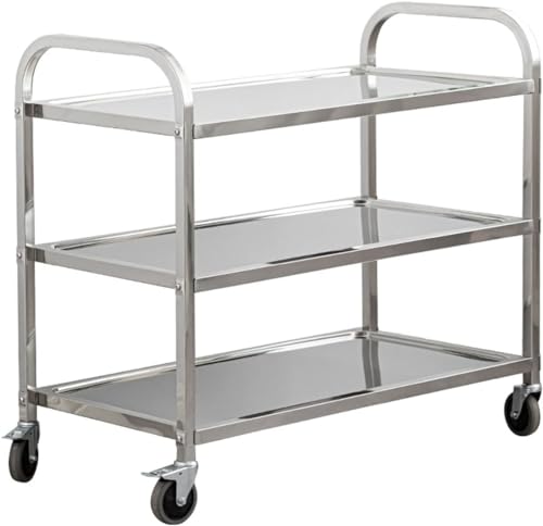 3-Tier Stainless Steel Utility Cart, Kitchen Trolley Cart, R...