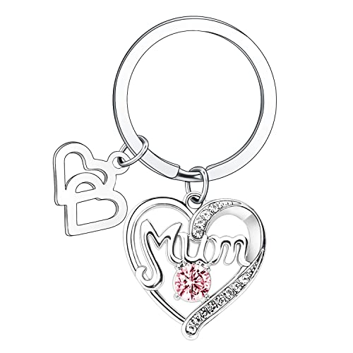 BESPMOSP Mum Keychain Mothers Day Heart Birthday Gifts For Mum Crystal Pendant Keyring (Pink)