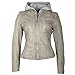 Produktbild Gipsy Damen Lederjacke aus feinstem Lammnappa Leder pflanzlich gegerbt mit Abnehmbarer Kapuze (M, Light Grey)