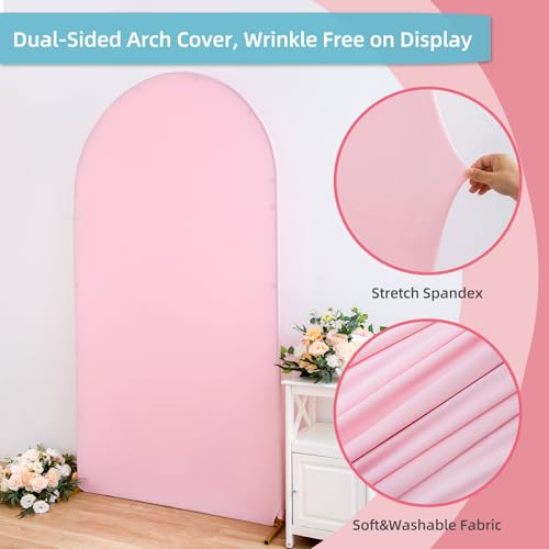 6FT 5FT 4FT Baby Pink Arch Backdrop Cover Set of 3,Wrinkle Free Stretchy Spandex Set of 3 Wedding Arch Cover,Pink Round Chiara Arch Backdrop Background Stand Cover for Birthday Party Baby Shower by Nobed HHT - Used condition - Image 4