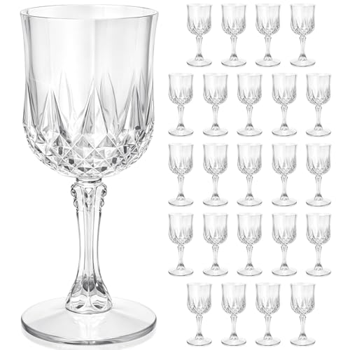 Prashent Plastic Wine Glasses, Disposable Plastic Goblets 7.1oz for Wedding Party Holiday, Unbreakable Wine Cups with Stem Vintage for Champagne Juice Cocktail (24pcs Transparent) by Prashent - Used condition - US$26.71