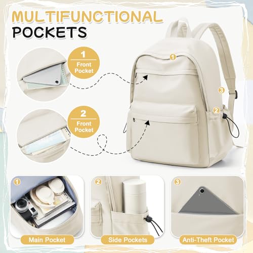 HYC00 School Backpack Womens,Unisex Casual Daypack School Bags for Teenage Girls Boys Secondary Schoolbag College Backpack Laptop Rucksack Bags for Women Travel Work Bag Rucksack Bookbag,Beige - Image 3