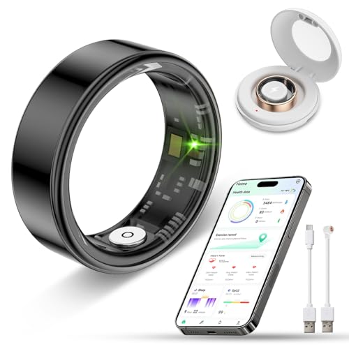 Smart Ring Health Tracker for Men Women-IP68 Waterproof Fitness Ring with Sleep Tracker/Heart Rate/Blood Oxygen/Steps/Distance/Calories,Air Gestures for iPhone and Android,No Subscription Fee,Black 9